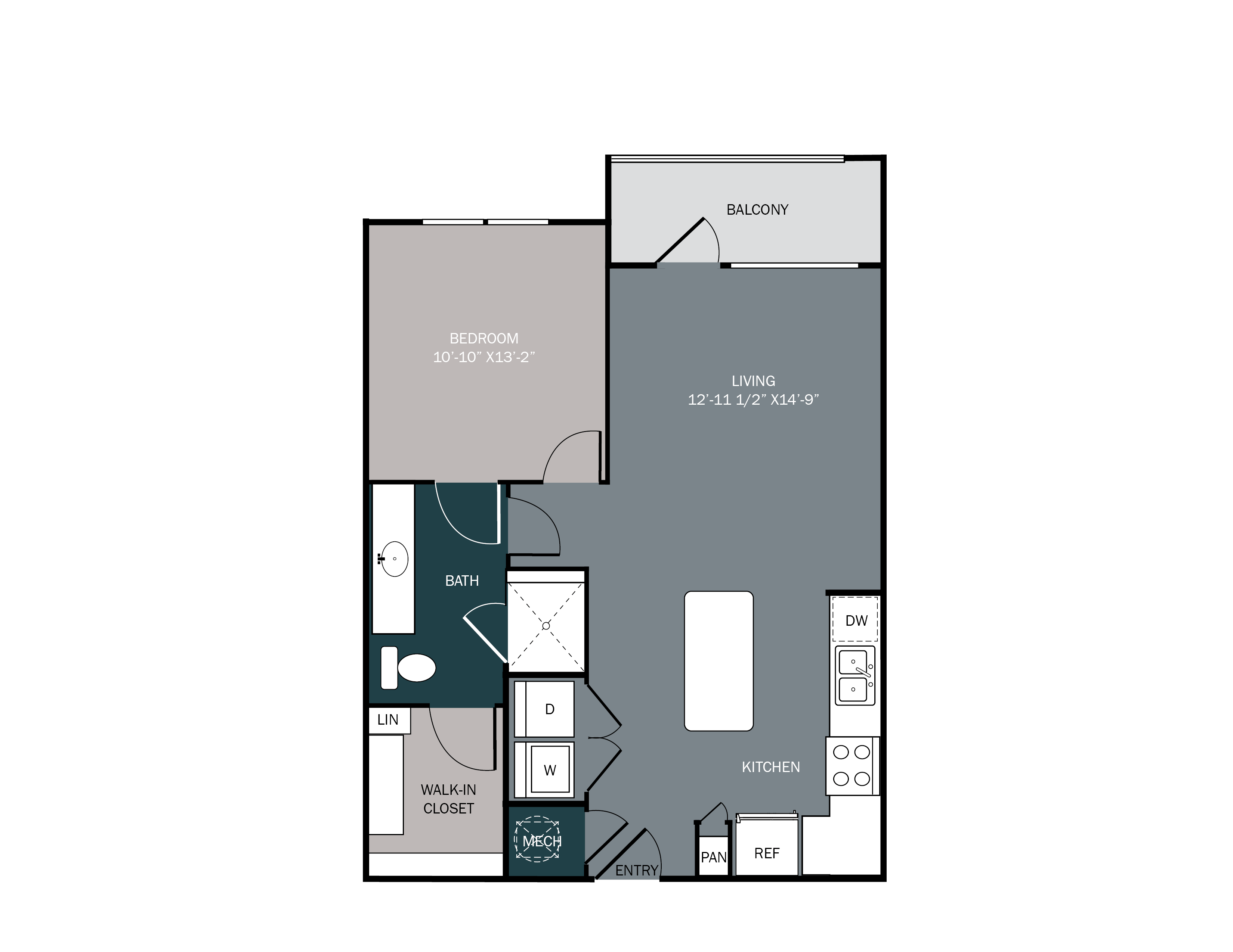 One bedroom apartment with large kitchen island